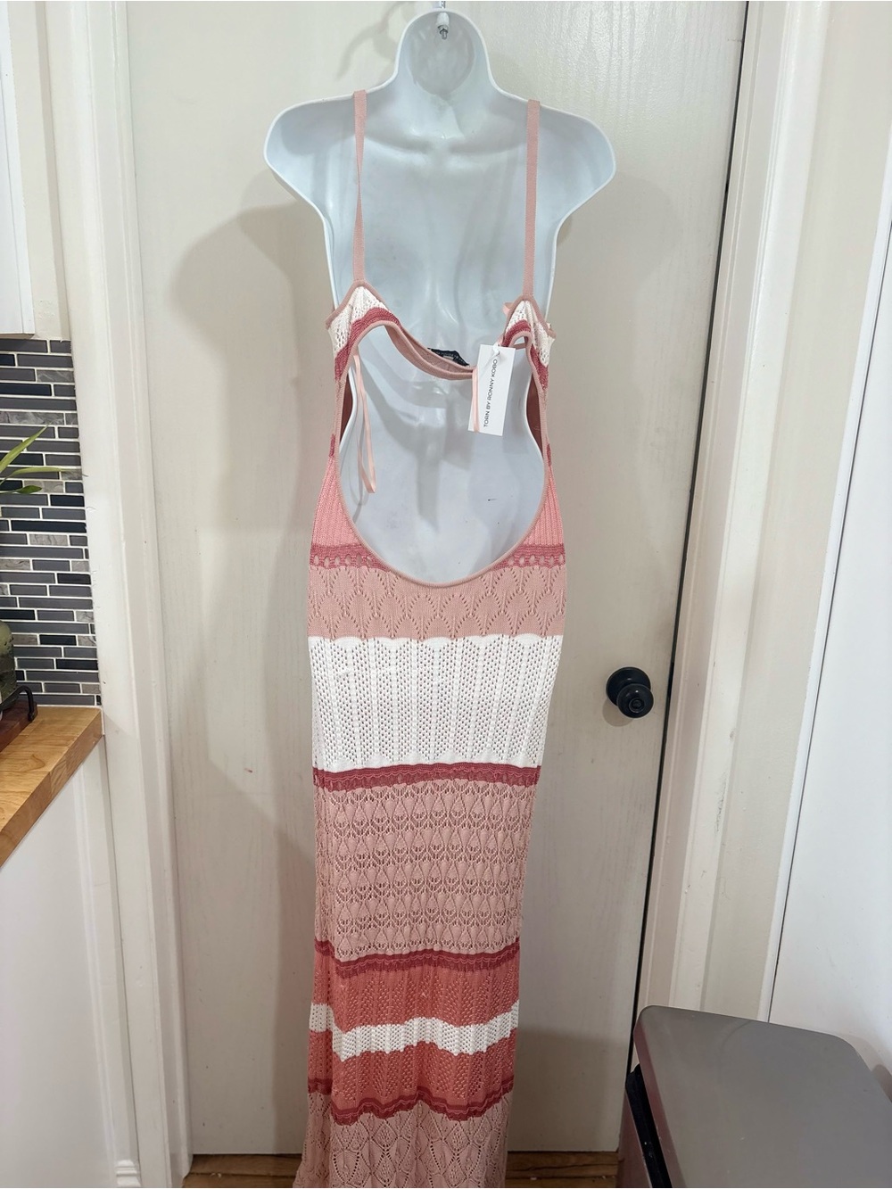 Torn by Ronny Kobo Striped Knit Halter Maxi Dress in Pink & White - Picture 9 of 10